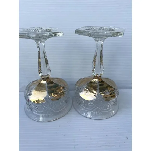 2 Pink Glow Vintage Uranium Etched Depression Glass Goblets - Picture 7 of 12